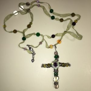 Artisan Made Wire and Beaded Cross Long Necklace